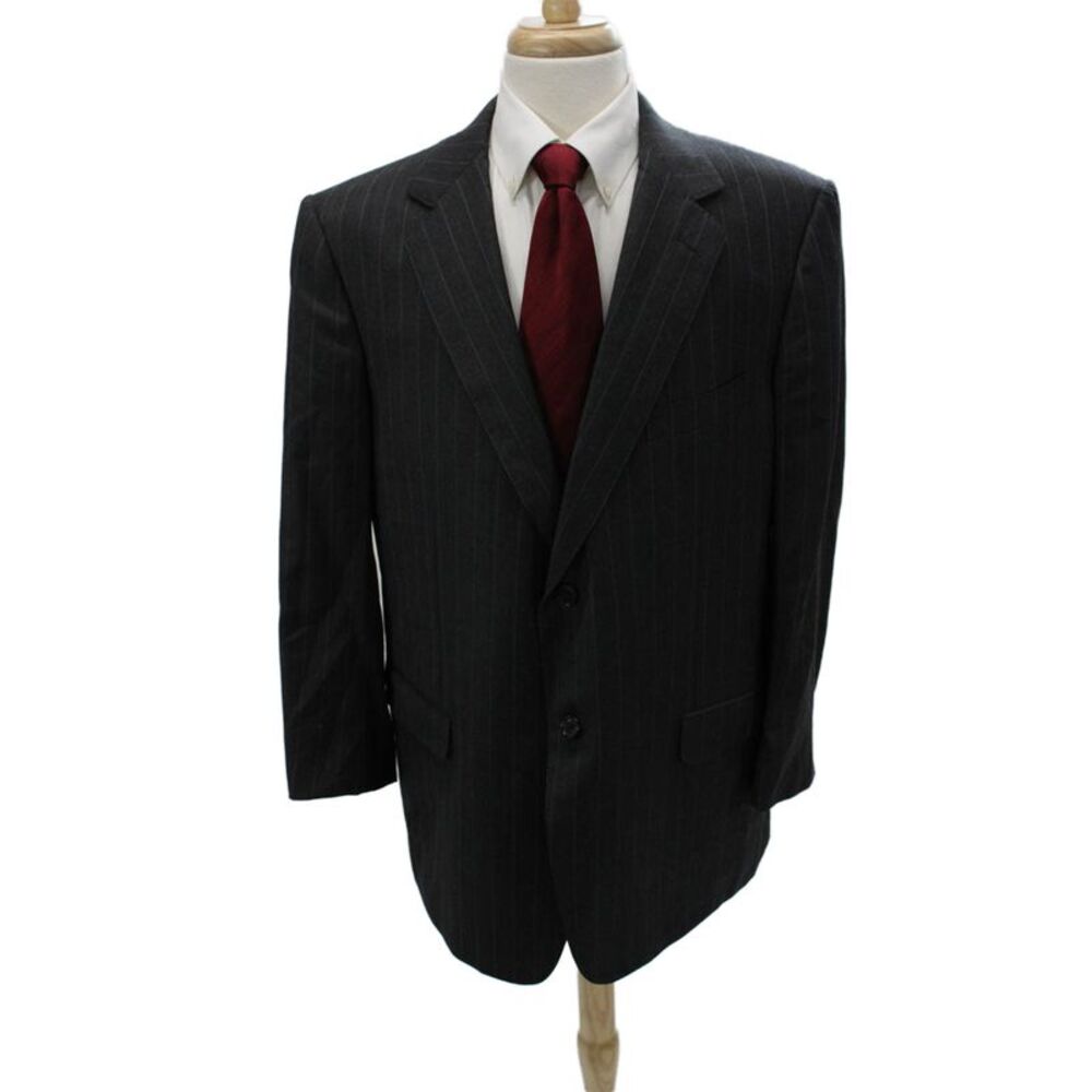 Ermenegildo Zegna Mens Dark Gray Striped Wool Suit Jacket Button Size 58